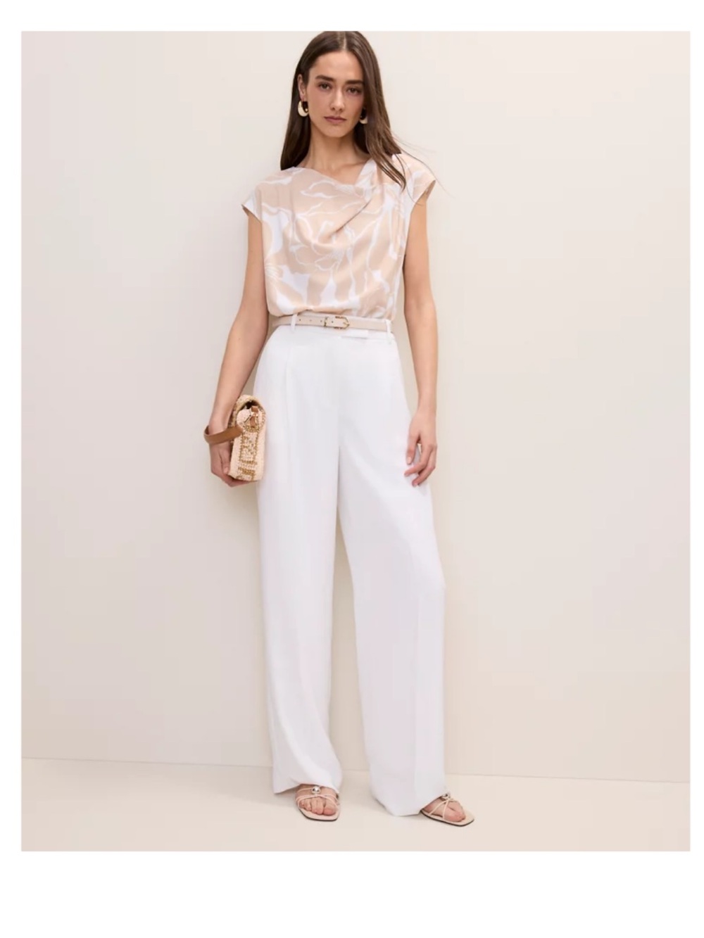 NWT Ann Taylor White Petite Pleated Straight Pant